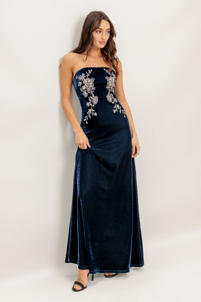 VELVET ELEGIA NAVY MAXI DRESS