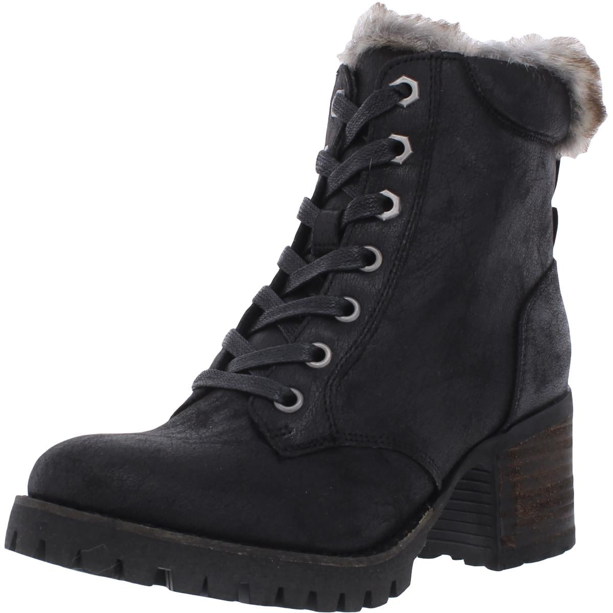 Comfort Faux Leather Block Heel Winter Boots