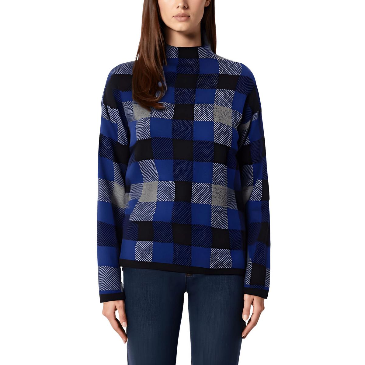 Plaid Knit Mock Turtleneck Sweater