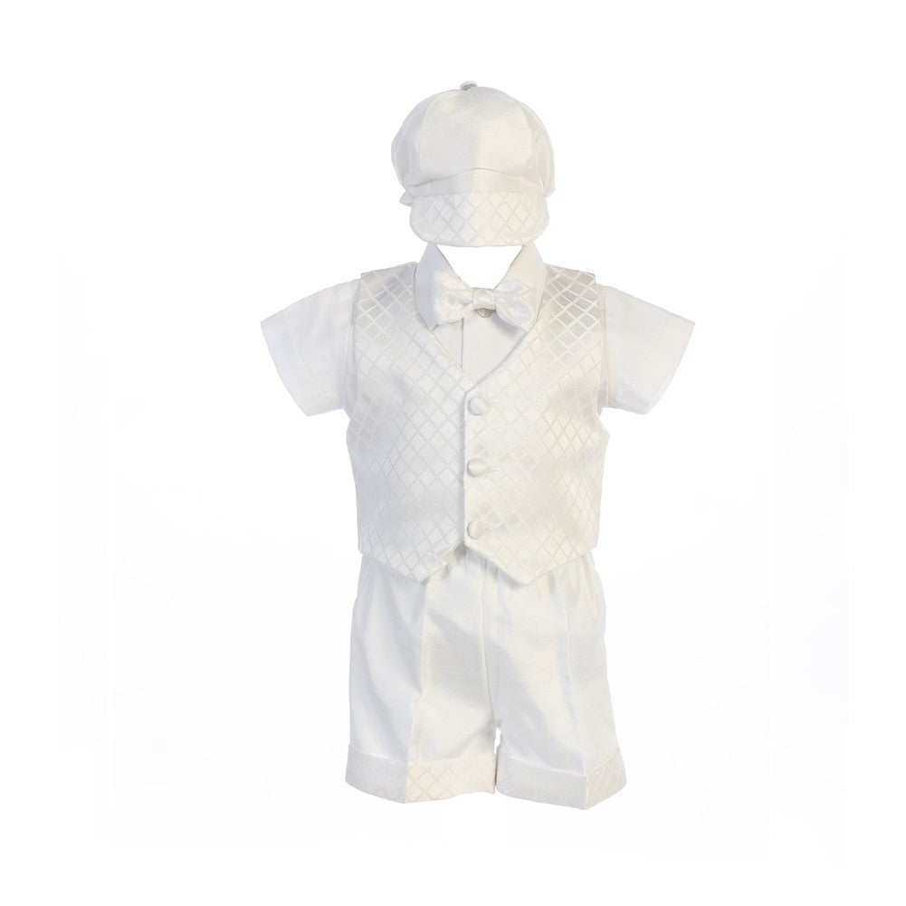 Swea Pea Lilli Baby Boys White Diamond Jacquard Shorts Hat Baptism Outfit 0-24M