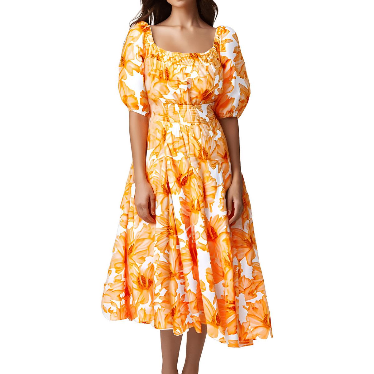 Floral Print Cotton Midi Dress