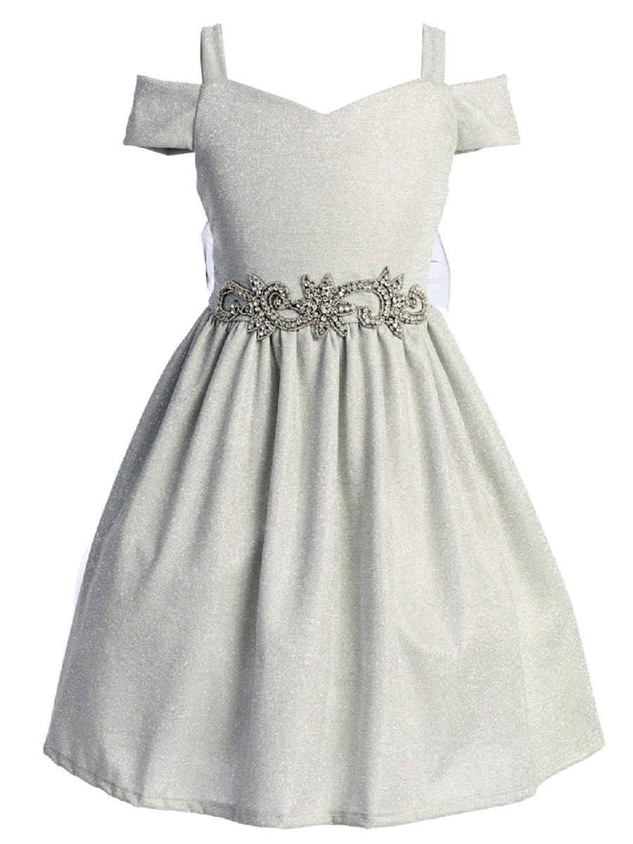 Girls Sparkling Off Shoulder Flower Girl Dress, Sizes 4-16