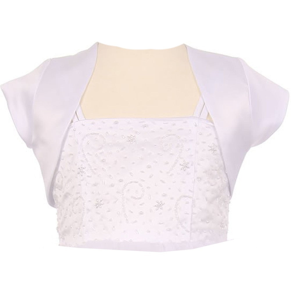 Little Girls White Satin Short Special Occasion Bolero 2-6