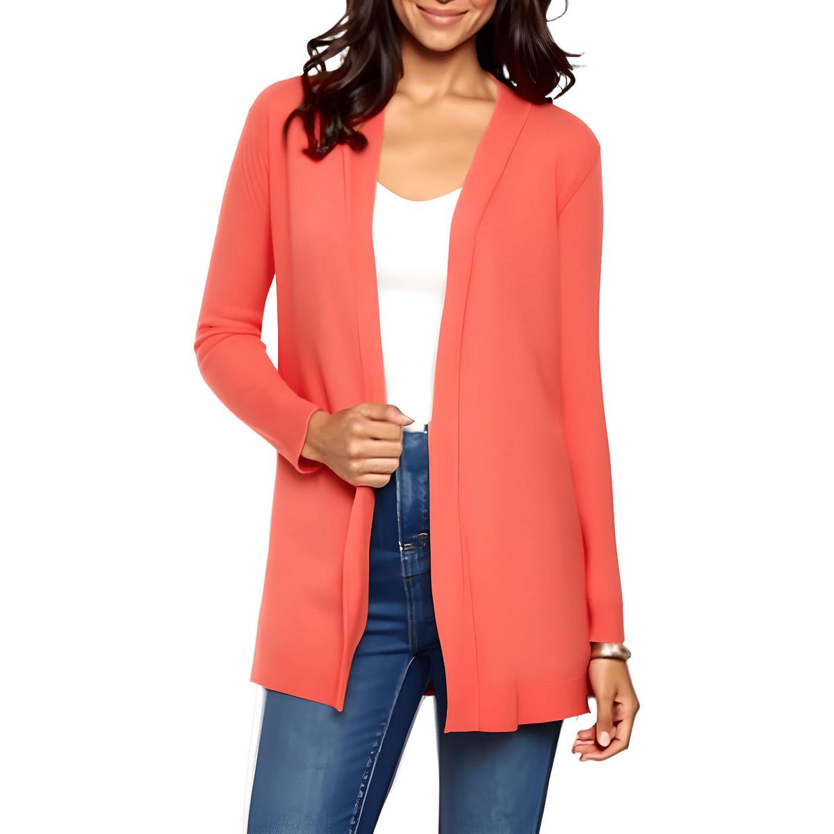 Petites Ribbed Trim Knit Cardigan Sweater