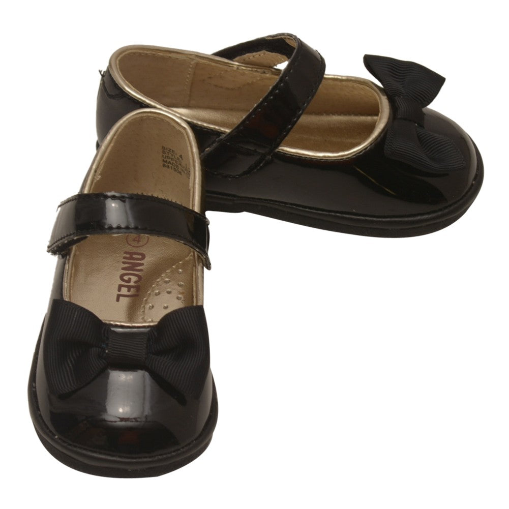 Little Girls Black Patent Grosgrain Bow Mary Jane Shoes 5-7 Toddler
