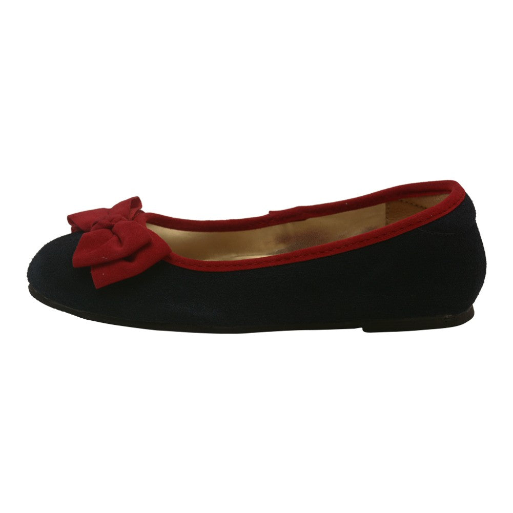 Girls Navy Suede Velvet Bow Applique Flats 11-4 Toddler