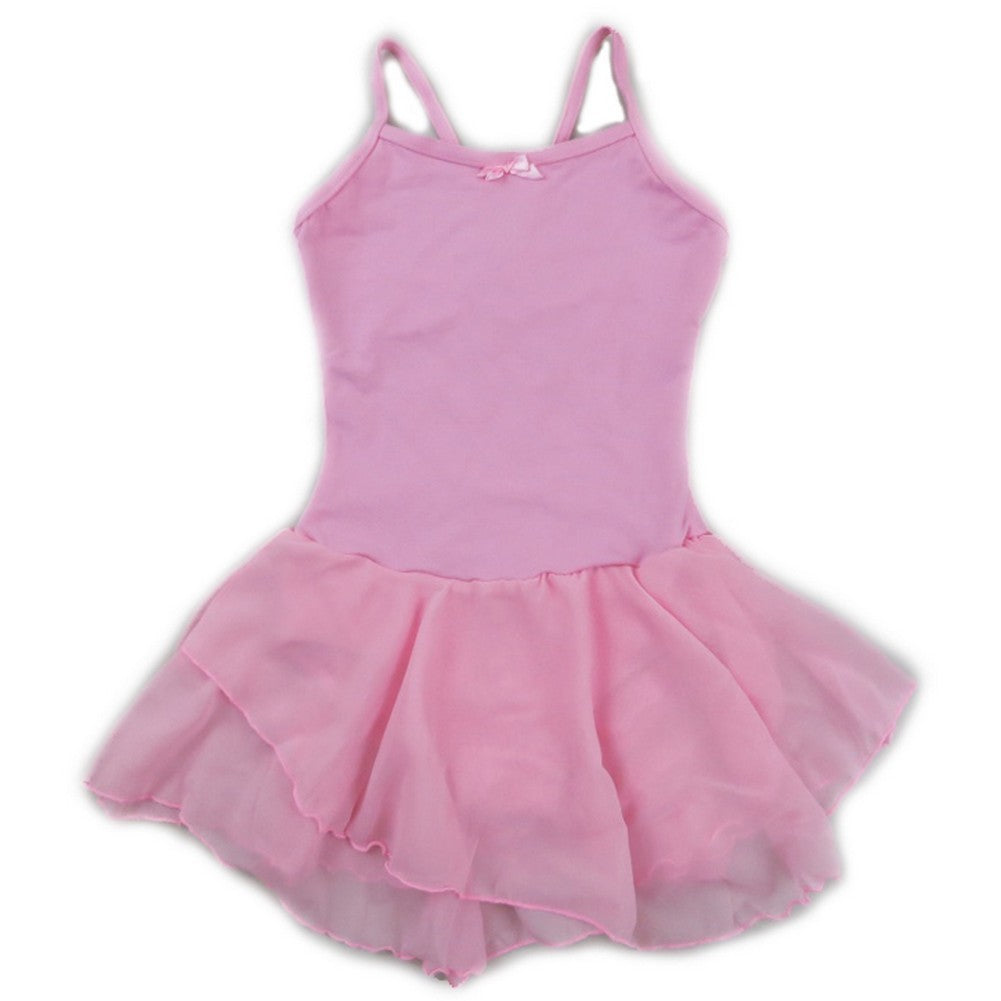Girls Pink Skirted 2 Layer Spaghetti Strap Leotard S (9-24M)-XL (6-8)