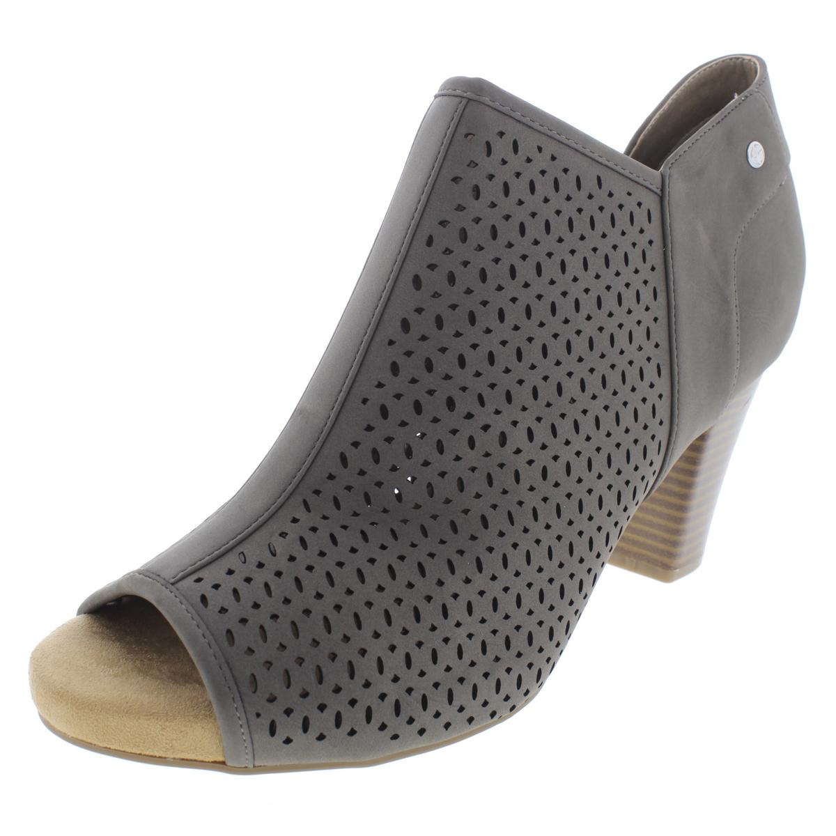 Angye Faux Leather Block Heel Peep-Toe Heels