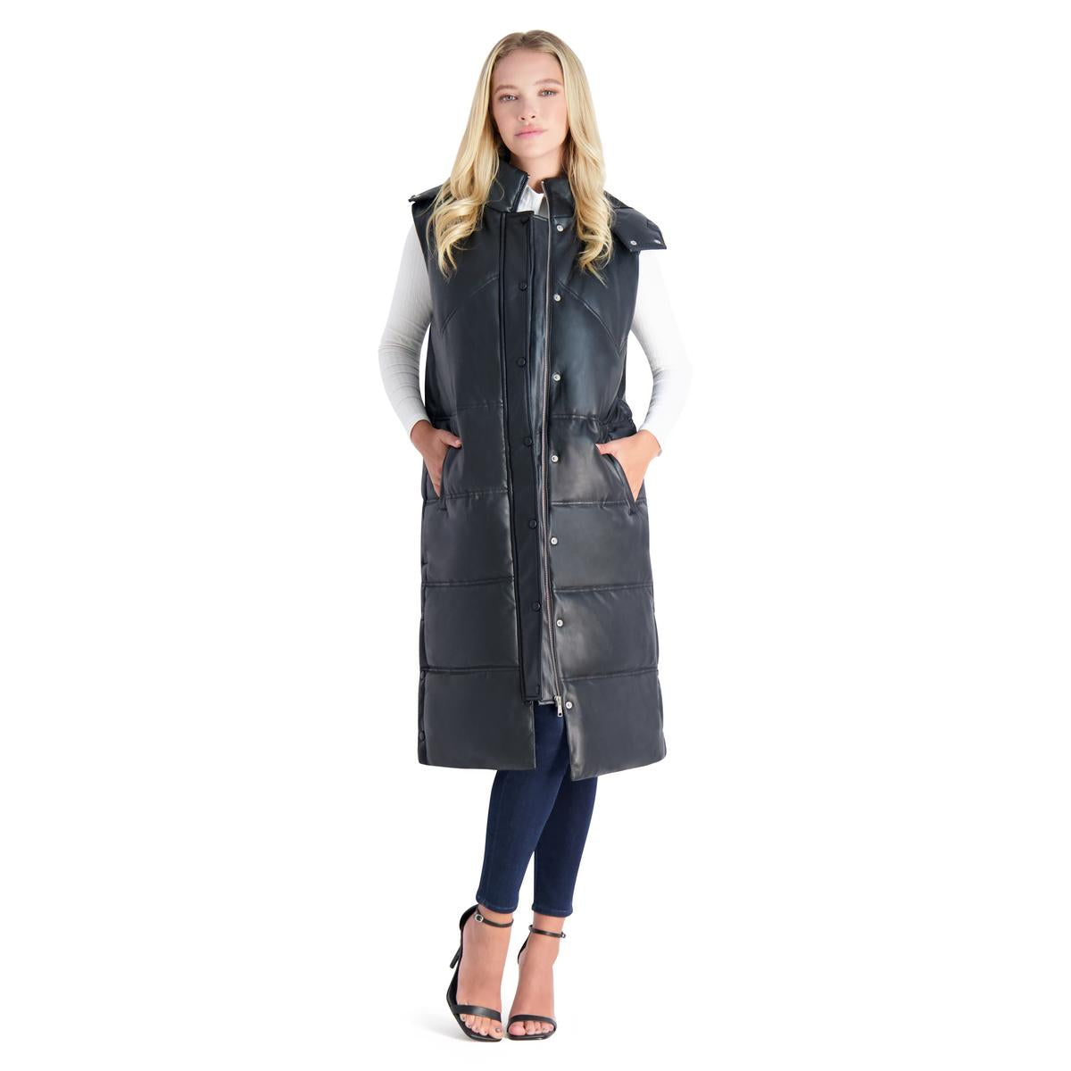 Faux Leather Maxi Puffer Vest for Women