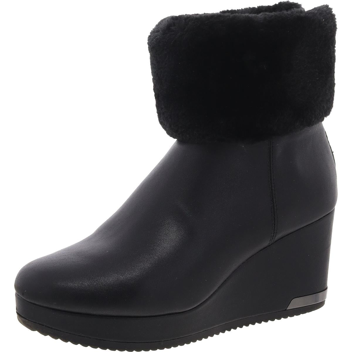 POWELL WEDGE BOOTIE Faux Fur Lined Faux Leather Wedge Boots