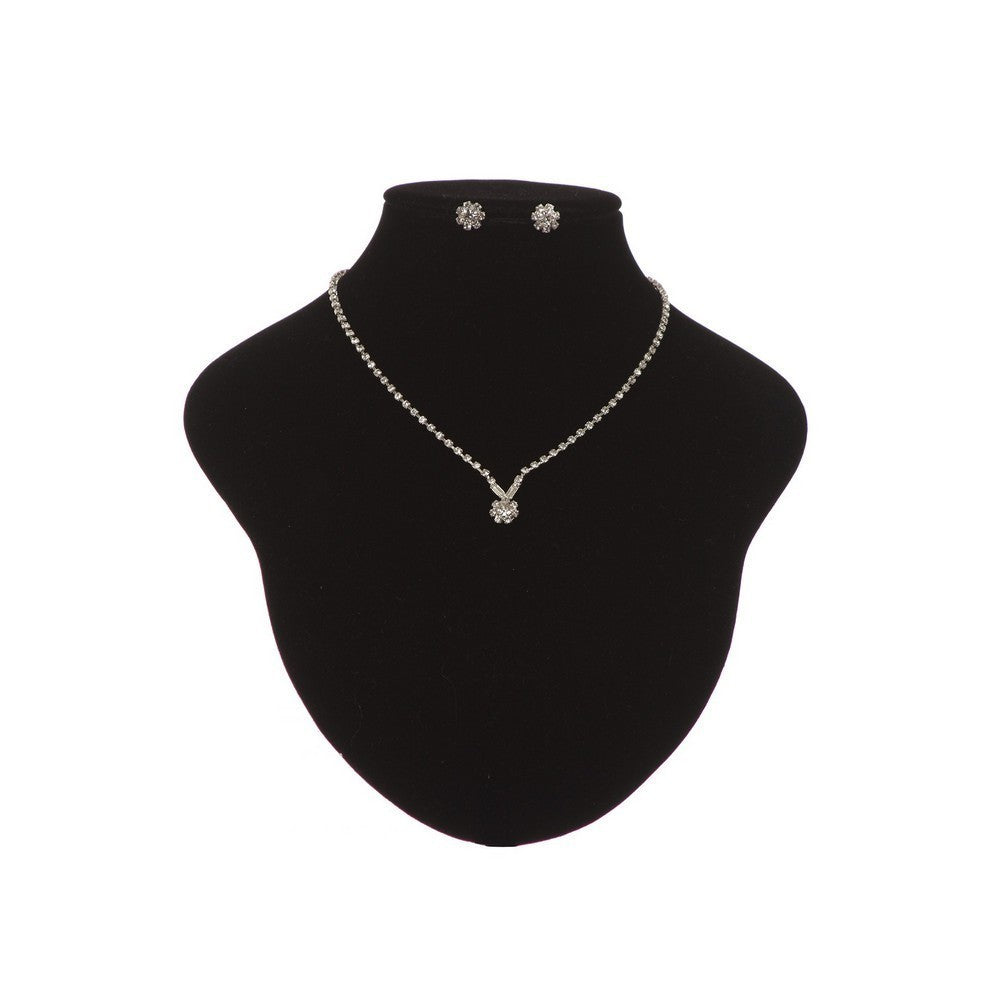 Girls Silver Tone Glitter Rhinestone Necklace Earrings Jewelry Gift Set