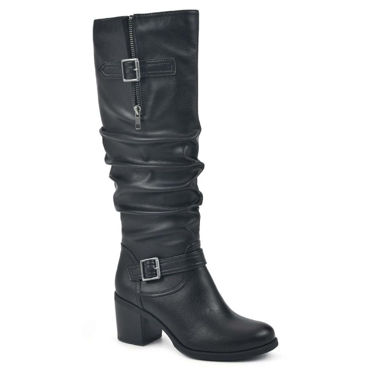 Desirable Faux Leather Slouchy Knee-High Boots