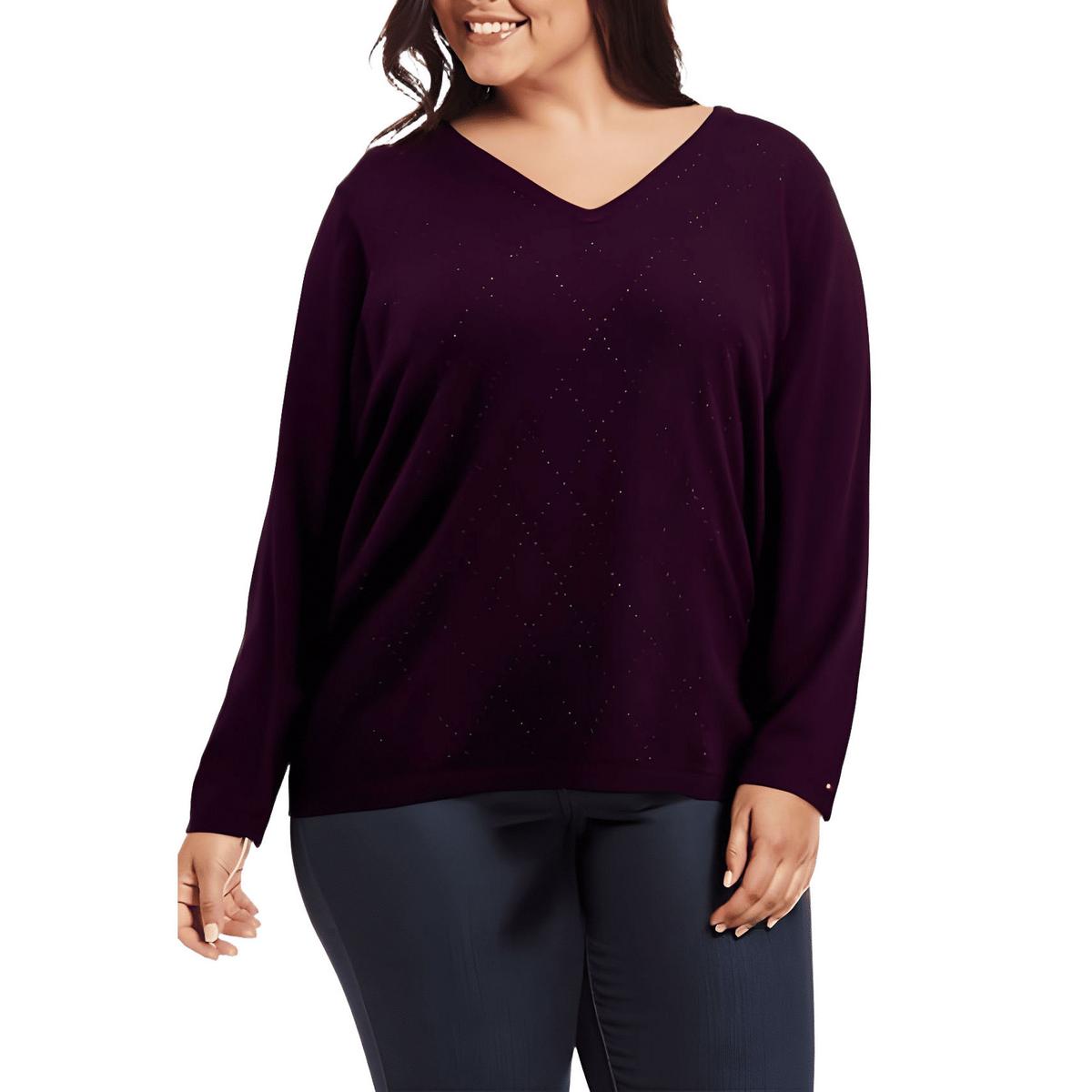 Plus Rhinestone Cotton Pullover Top