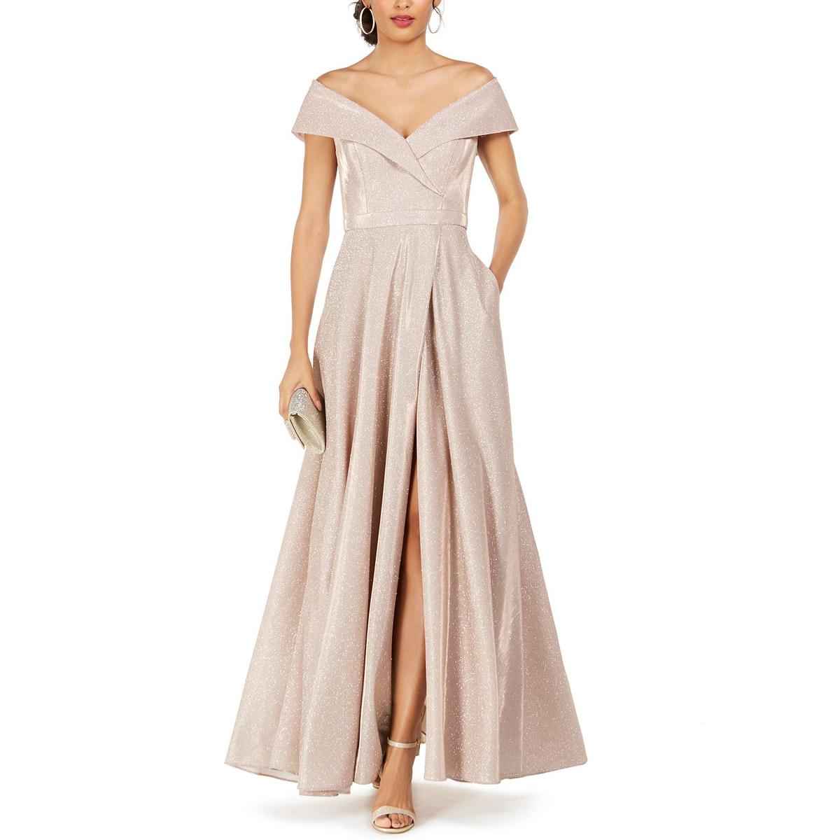 Petites Padded Bust Metallic Evening Dress