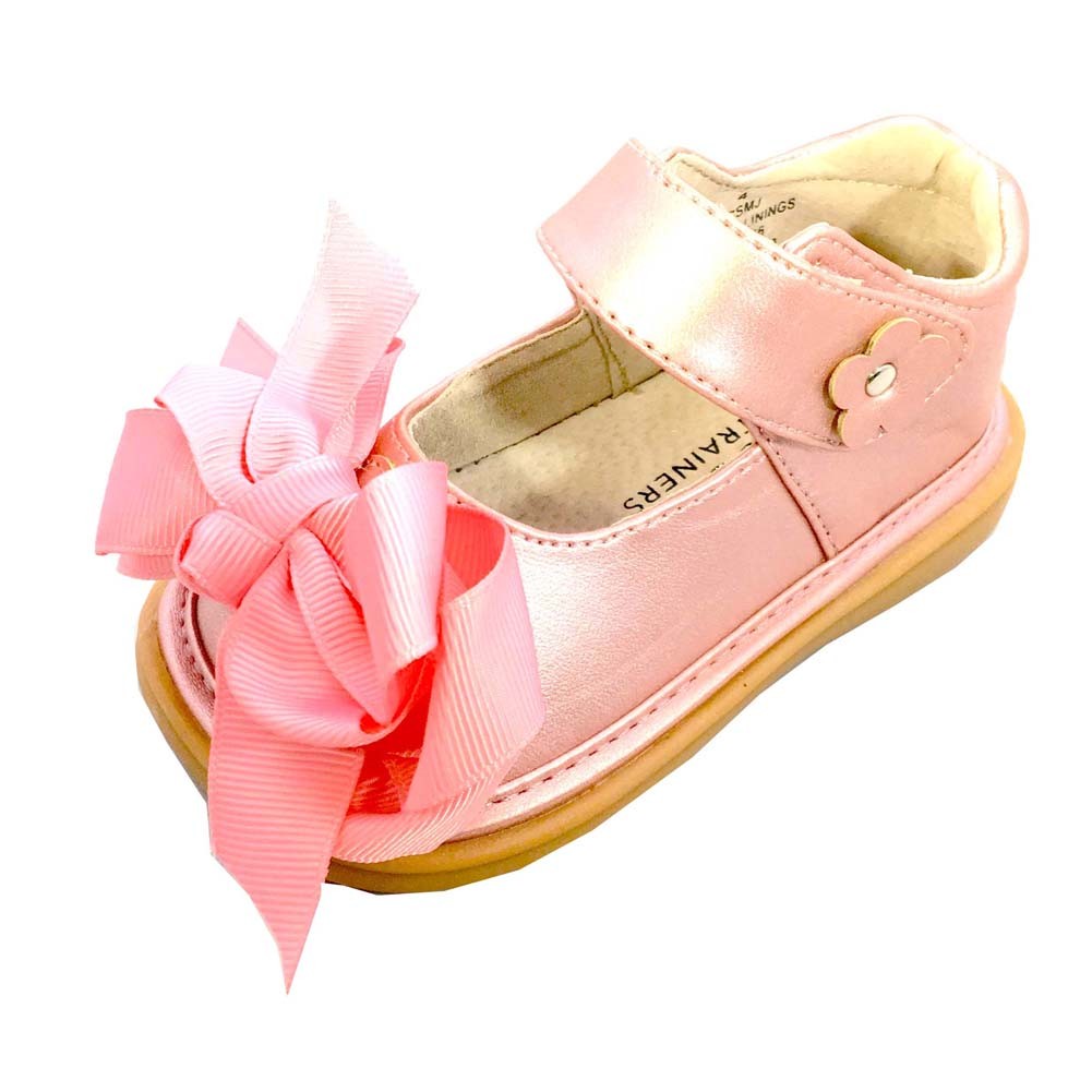 Mooshu Trainers Girls Dusty Rose Bow Squeaky Mary Jane Shoes 3 Baby-9 Toddler