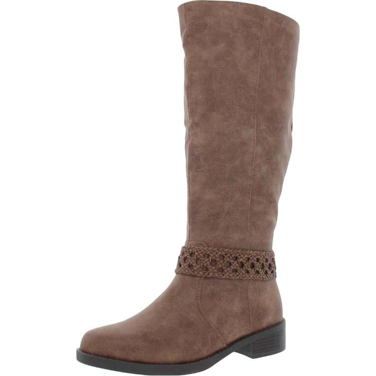 Faux Leather Braided Mid-Calf Boots