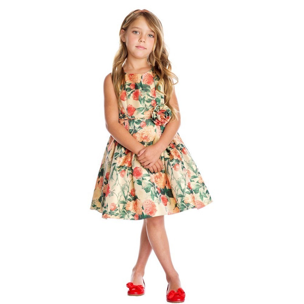Big Girls Gold Garden Floral Print Junior Bridesmaid Dress 7-12
