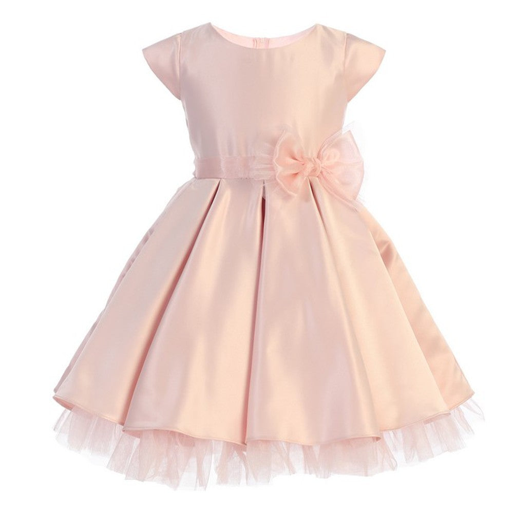Big Girls Pink Full Pleated Satin Oversized Bow Easter Dress 7-12