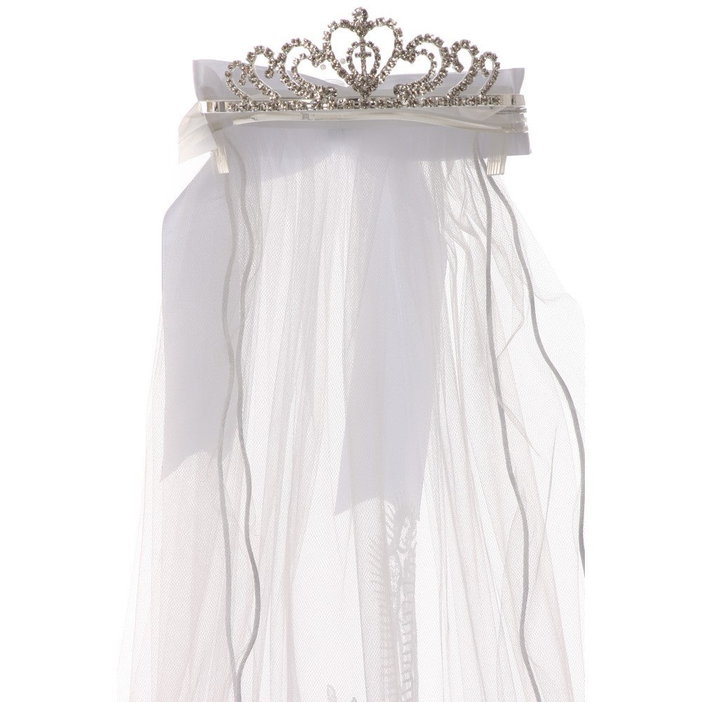 Girls White Virgin Mary Double Layer Communion Flower Girl Veil Tiara