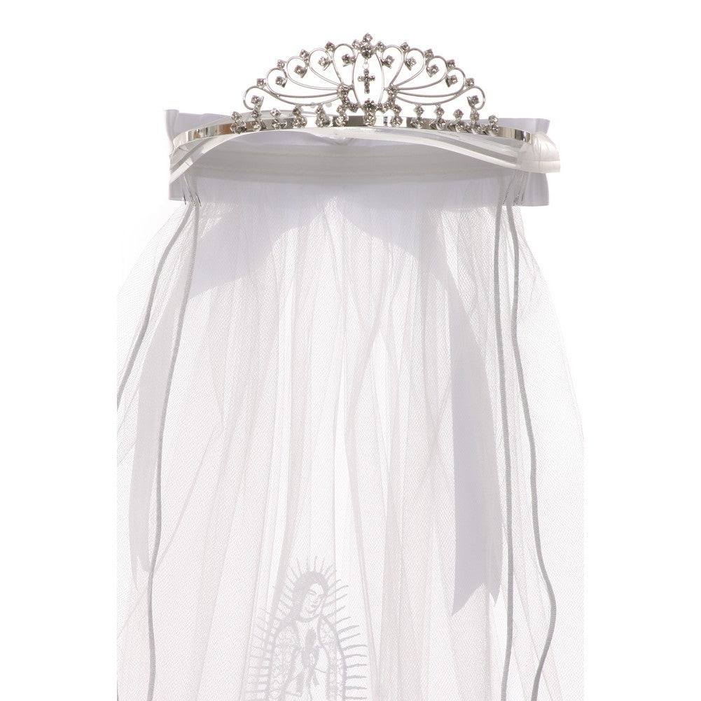 Girls White Virgin Mary Tiara Communion Flower Girl Veil