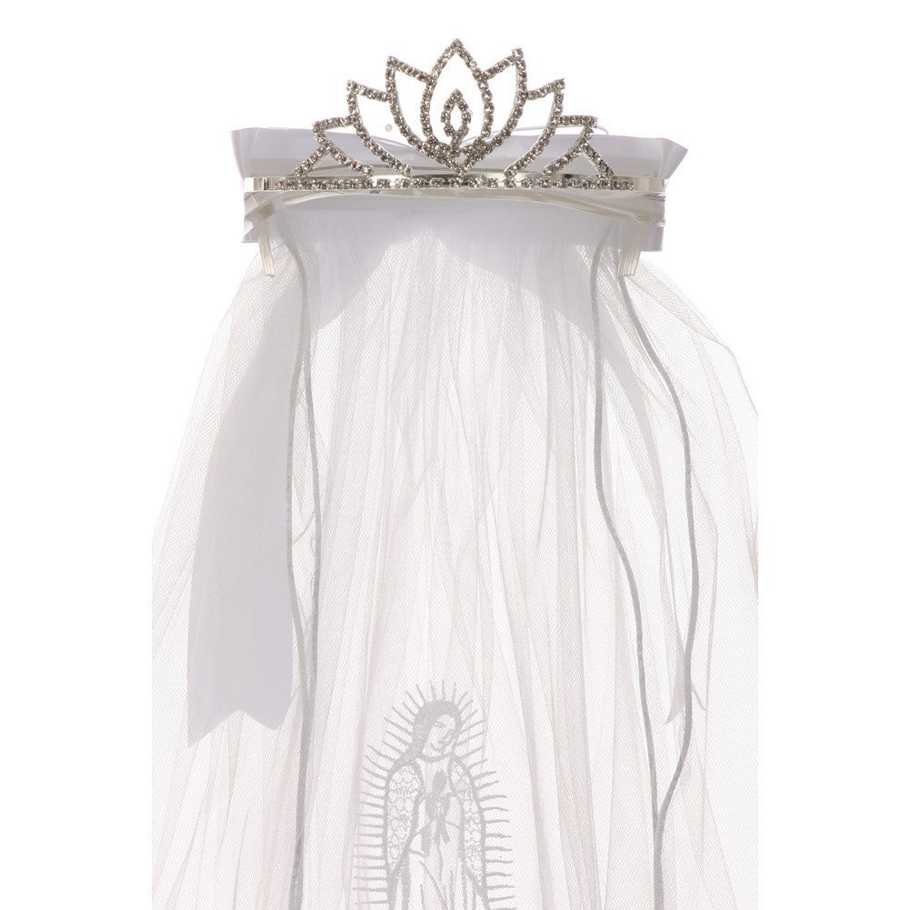 Girls White Virgin Mary Detail Communion Flower Girl Tiara Veil