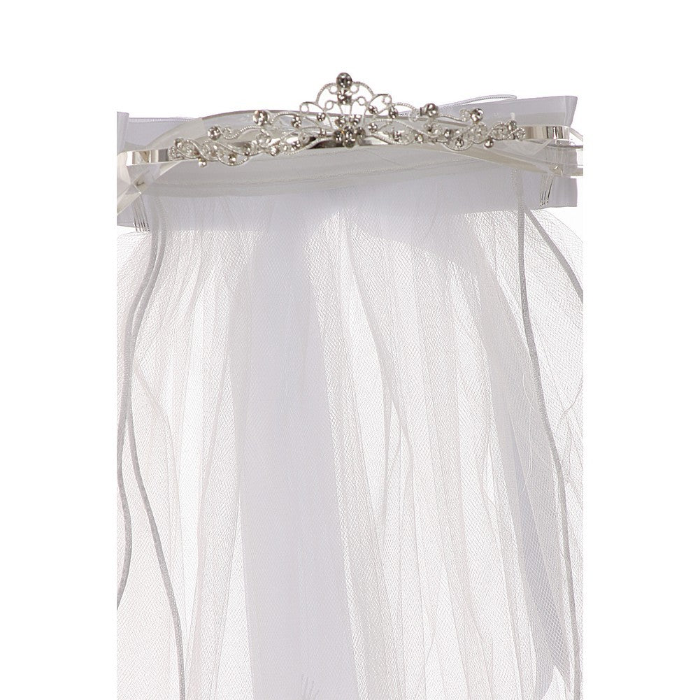 Girls White Virgin Mary Embroidered Communion Flower Girl Tiara Veil