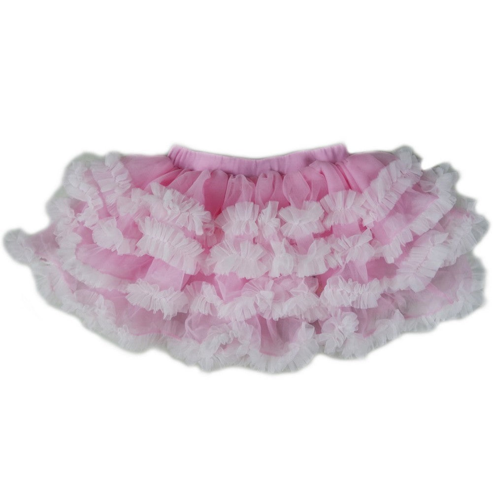 Girls Pink White Ruffle Trim Adorned Tutu Skirt S (9-24M)-XL (6-8)