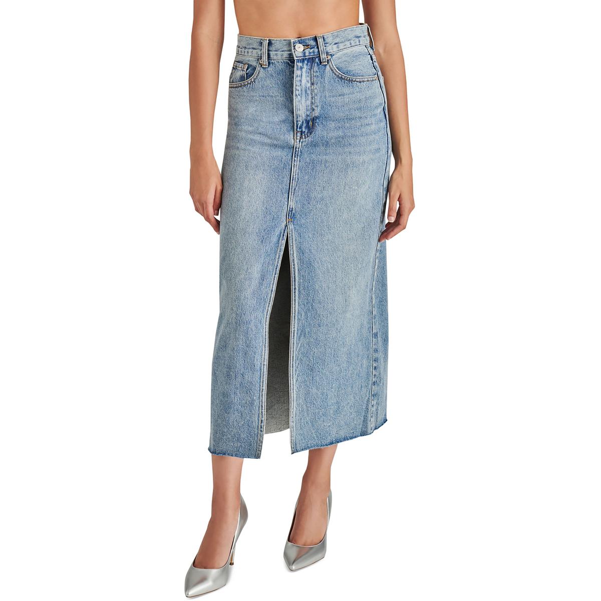 Avani High Rise Denim Midi Skirt