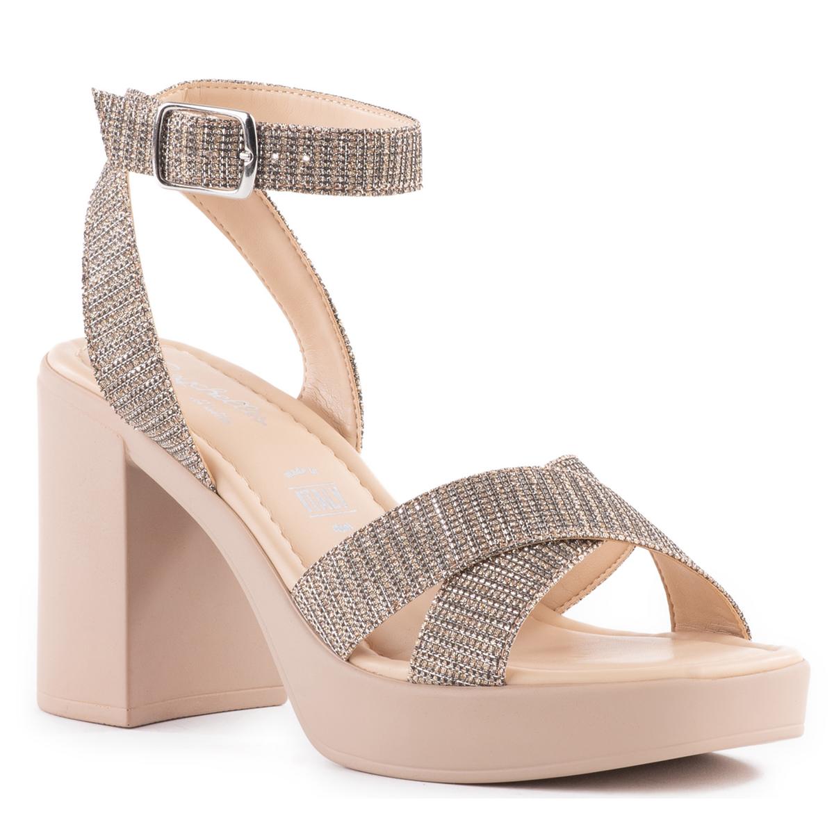 Sand Castle Embellished Leather Block Heel