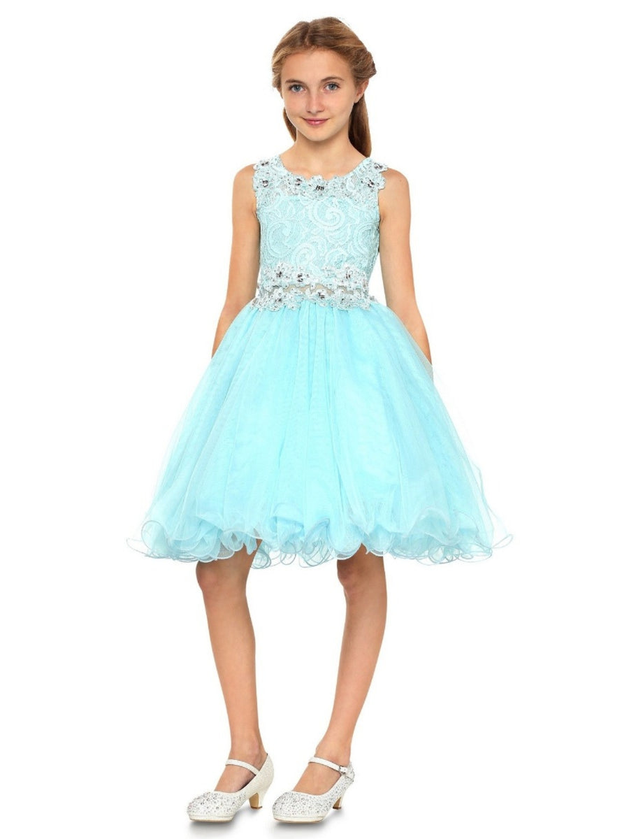 Lace Mesh Rhinestone Wired Flower Girl Dress 4-20