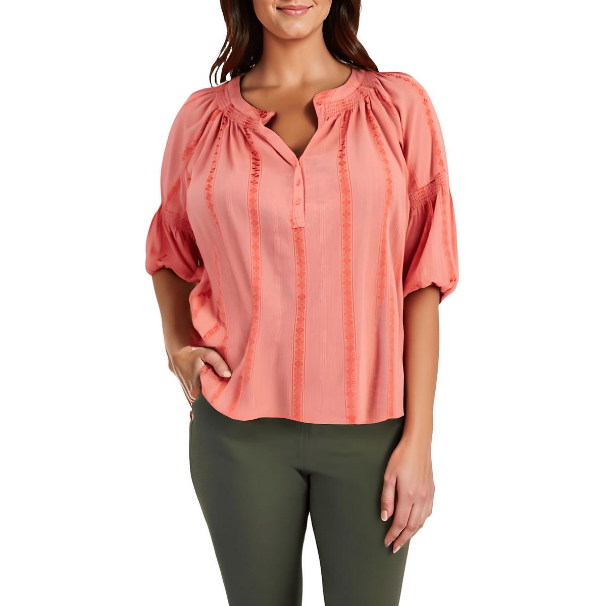 Plus Embossed Knit Peasant Top