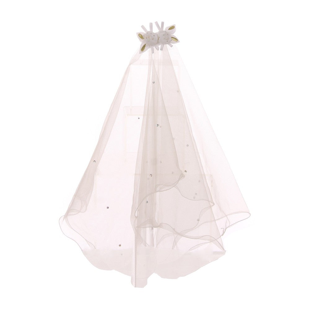 Girls Ivory Flower Rhinestone Double Layer Mesh Comb Communion Flower Girl Veil