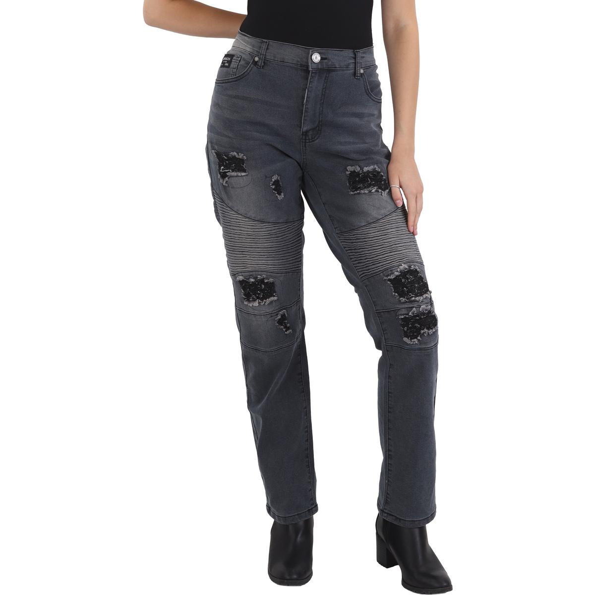 Distressed High Rise Straight Leg Pants