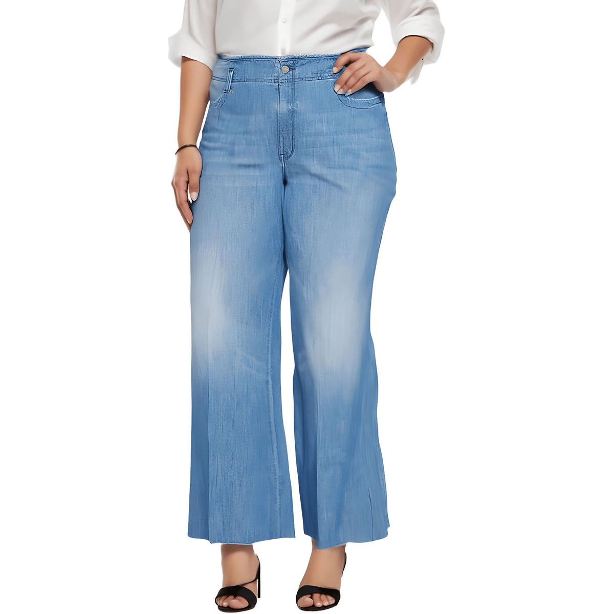 Plus High-Waist Cotton Wide Leg Jeans