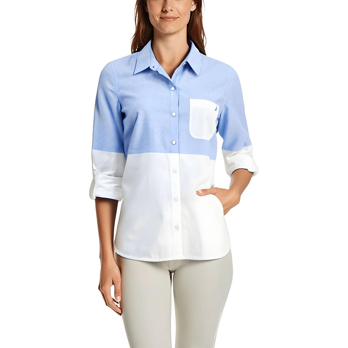 Colorblock Cotton Button-Down Top