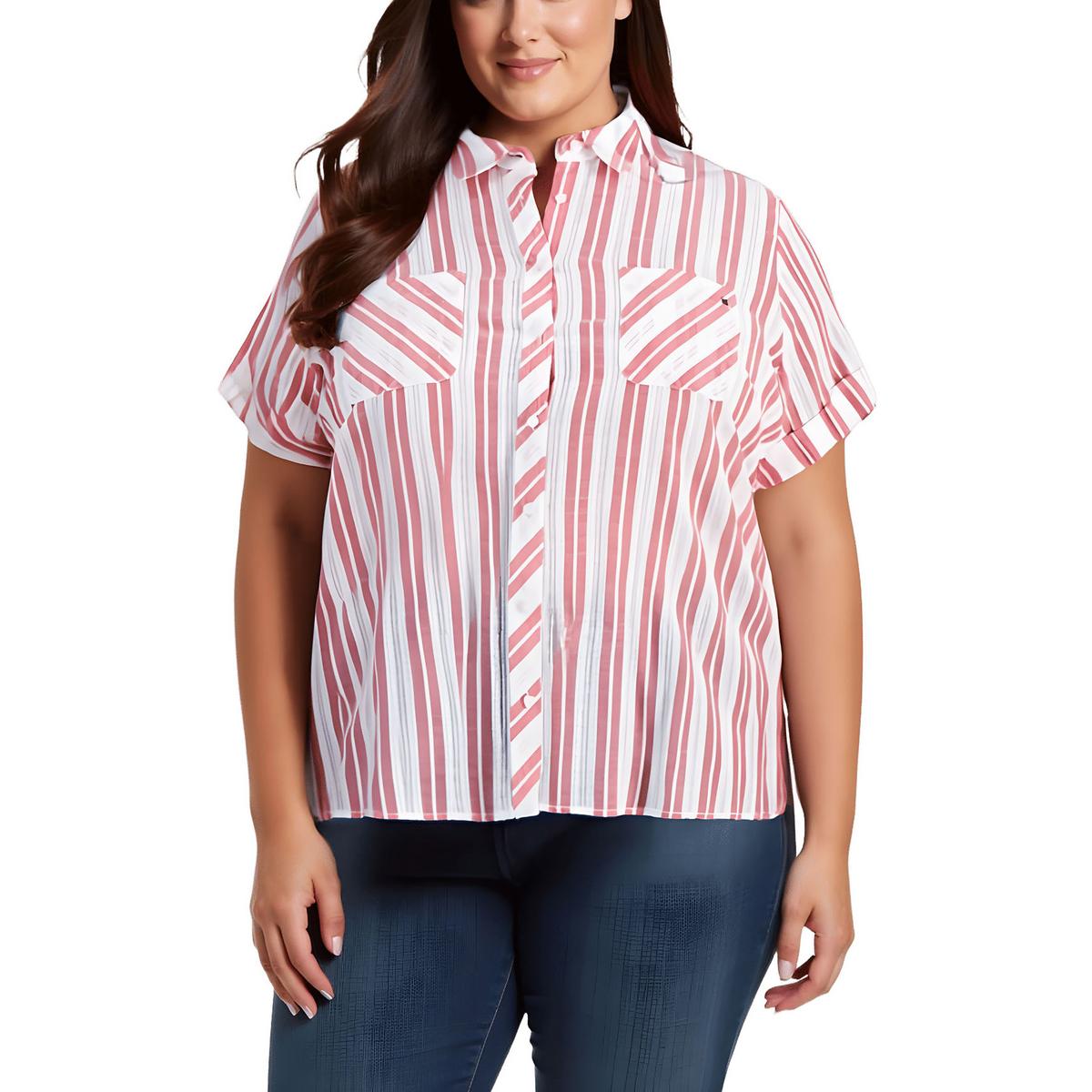 Plus Plaid Cotton Button-Down Top