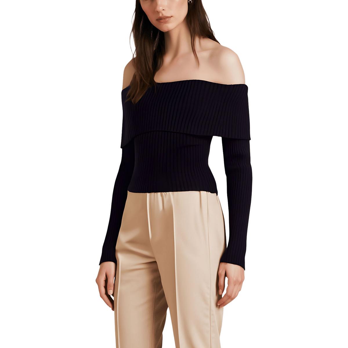 Solid Ribbed Knit Pullover Sweater