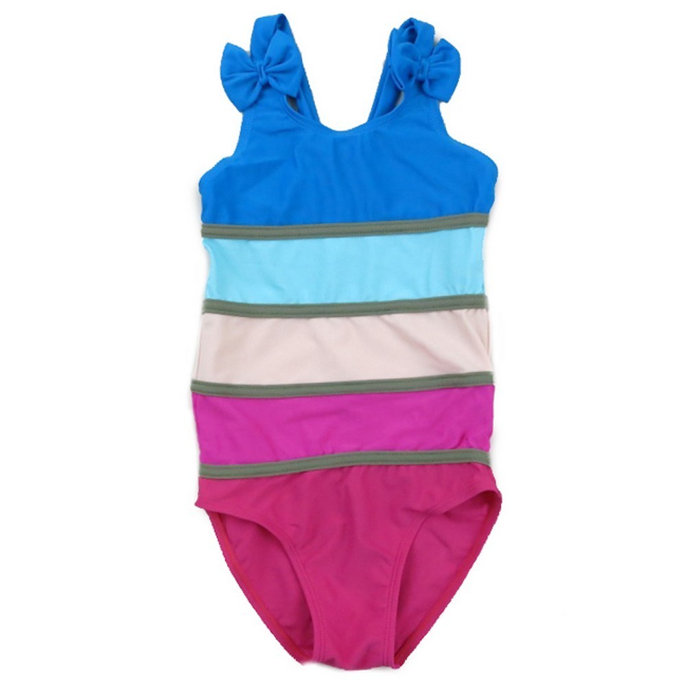 Little Girls Multi Color Rainbow Stripe One Piece Swimsuit 2T-7