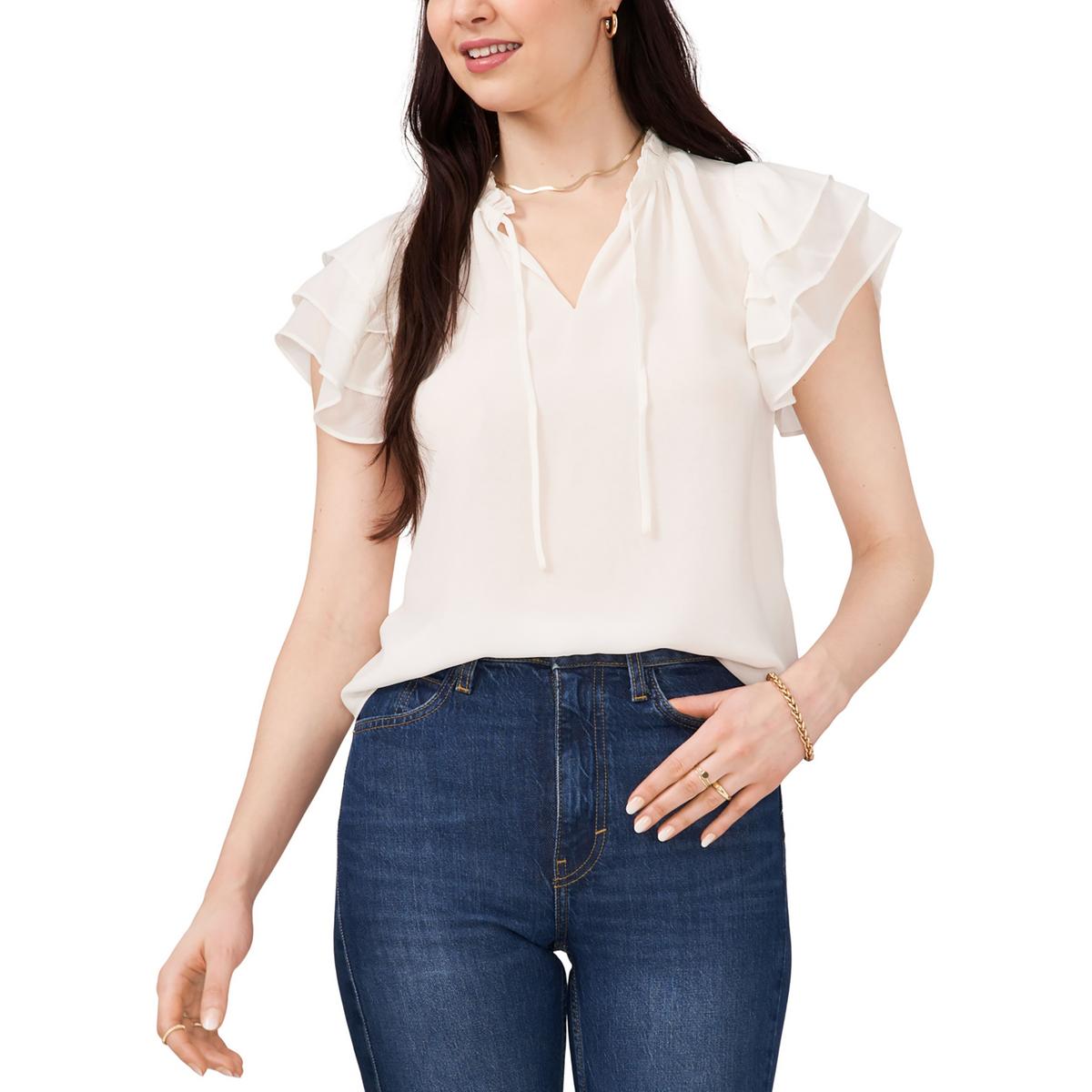 V-Neck Ruffled Neck Blouse
