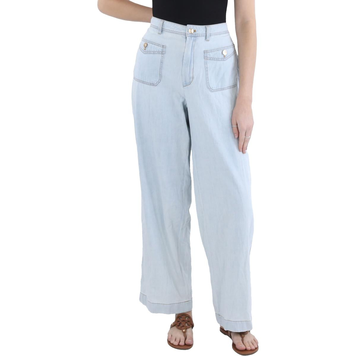 Patch Pocket Light Wash Wide Leg Jeans