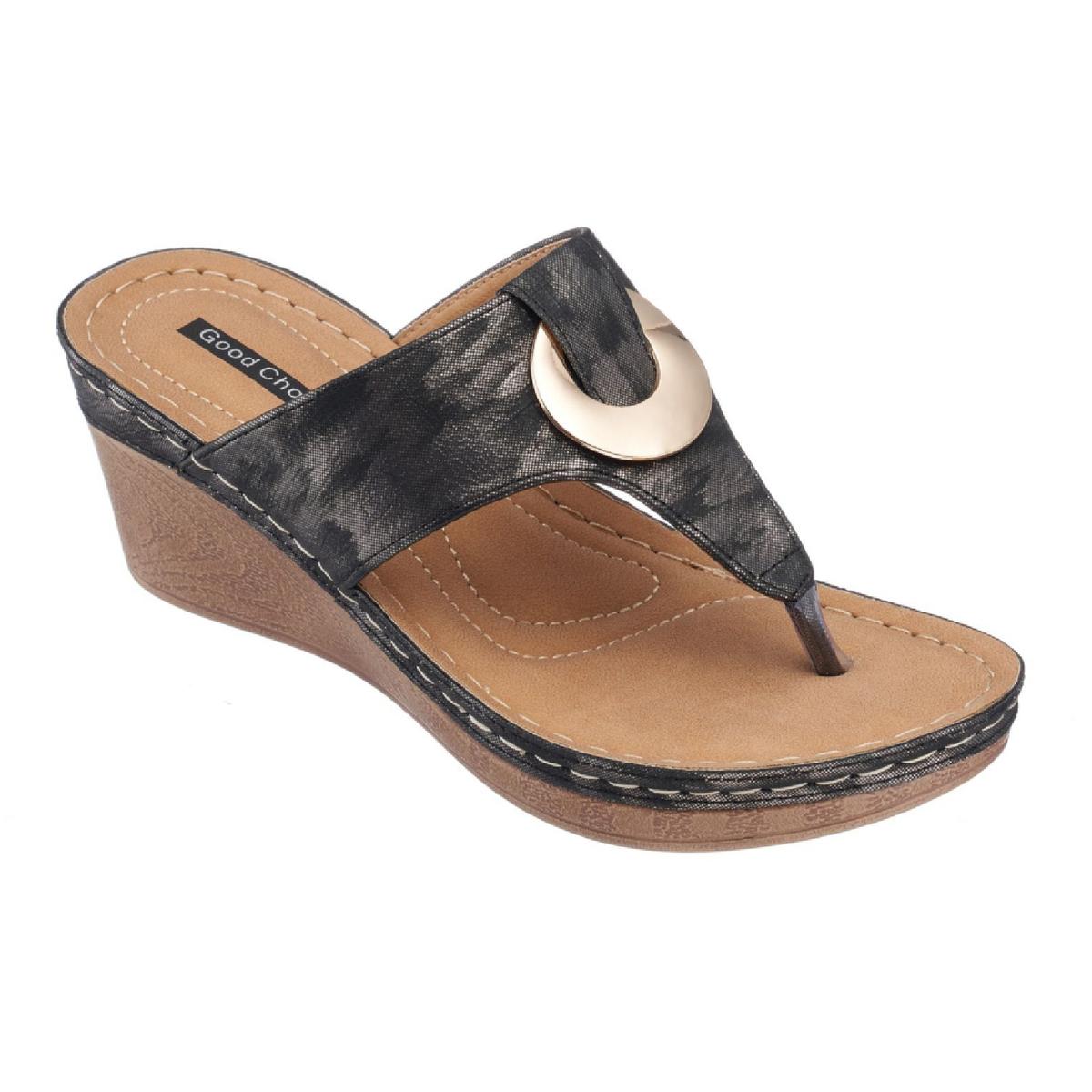 Genelle Faux Leather Slip-On Wedge Sandals