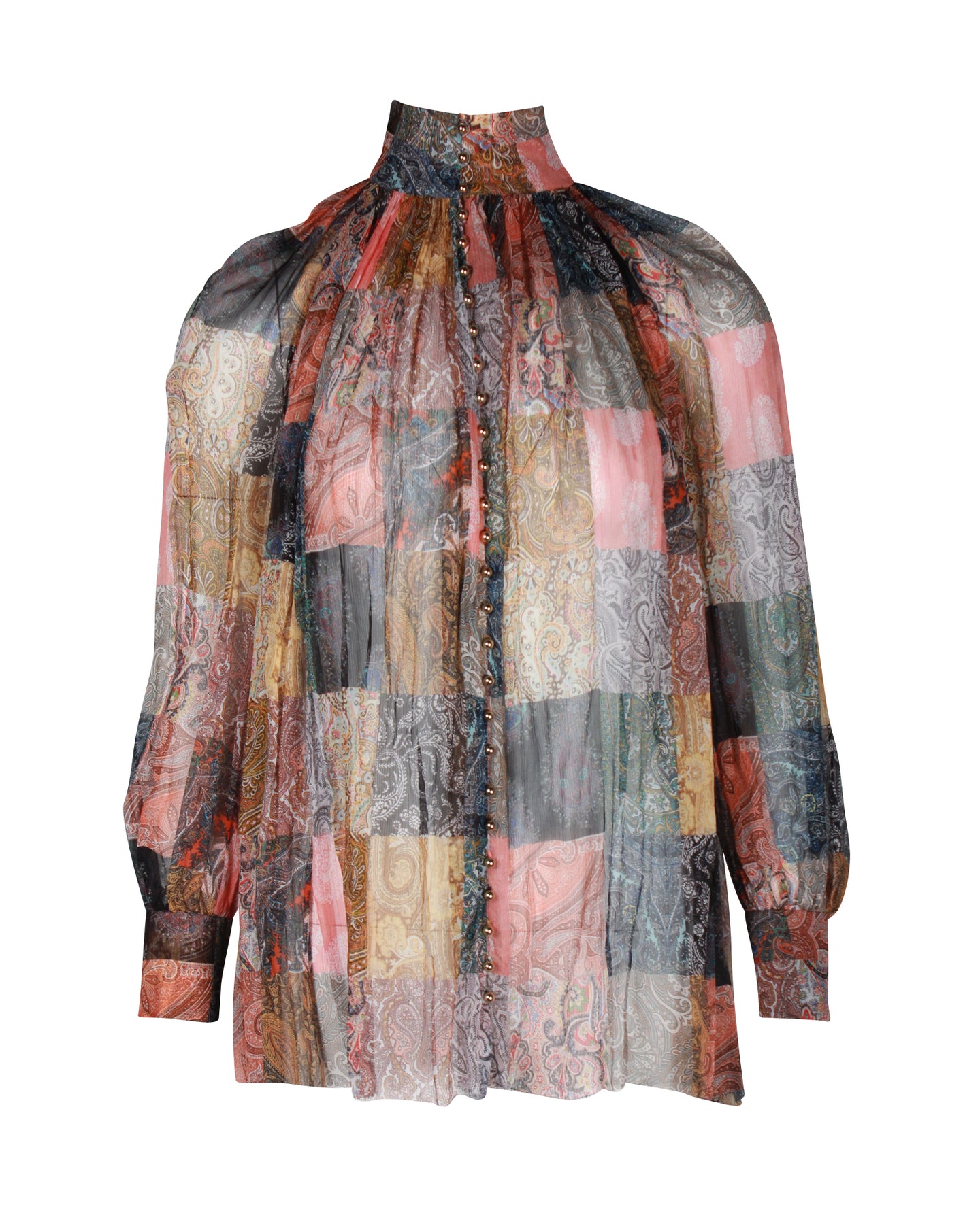 Zimmermann Ninety-Six Lattice-Trimmed Printed Blouse in Multicolor Linen And Silk-Blend Gauze 7703681302588