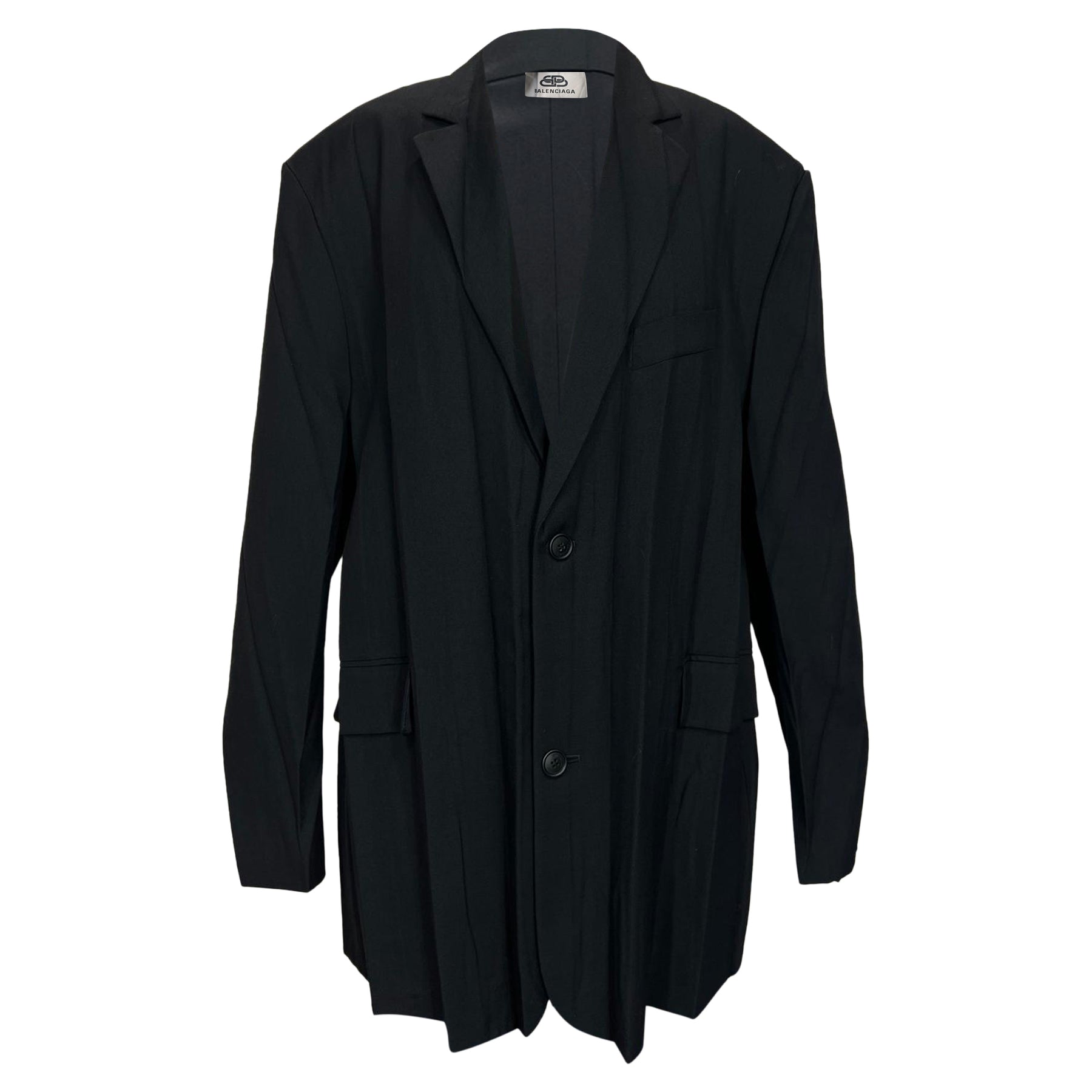 Balenciaga Single-Breasted Blazer with Pockets in Black Polyester 7833240928316
