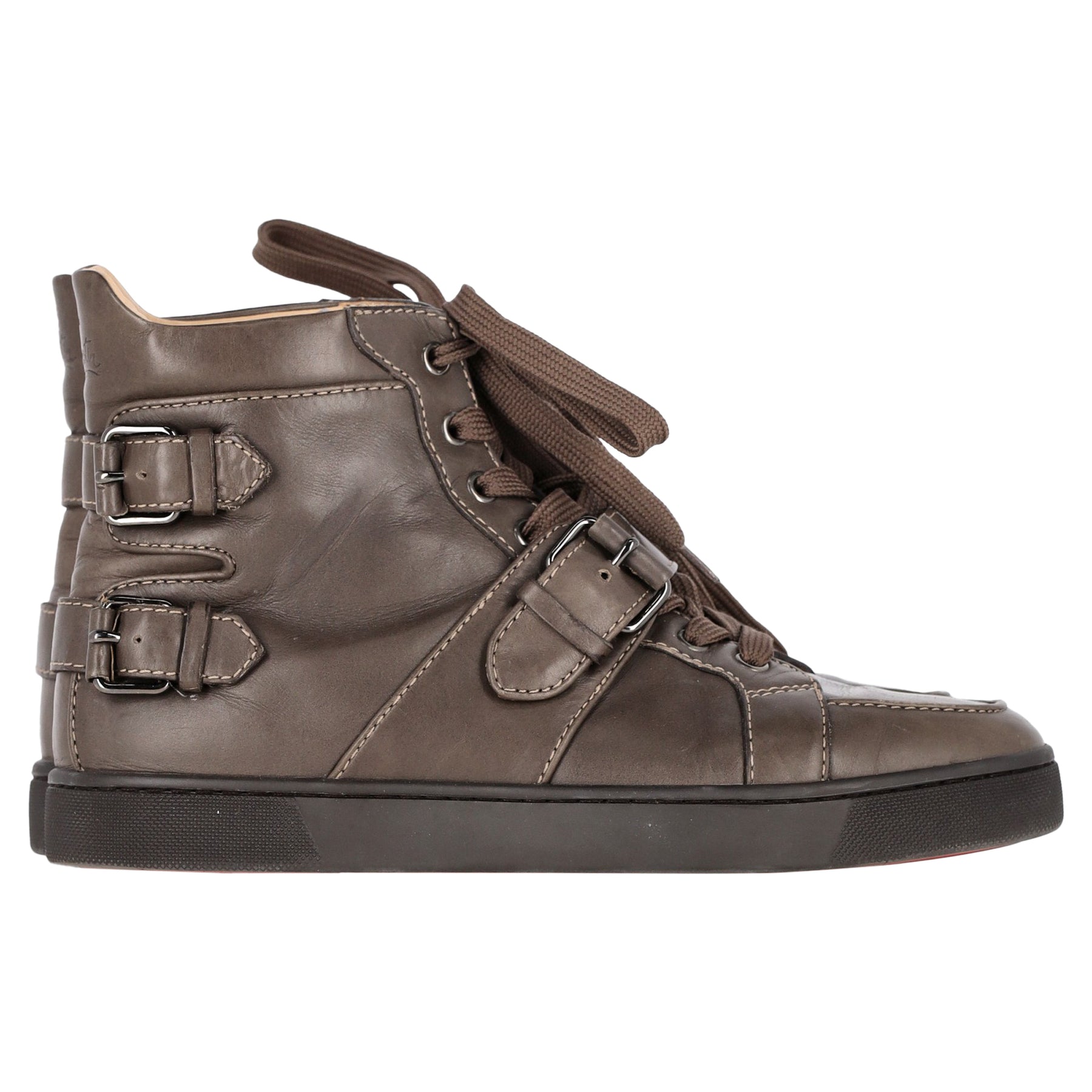 Christian Louboutin Mickael Flat High Top Sneakers in Brown Leather 7833151242300