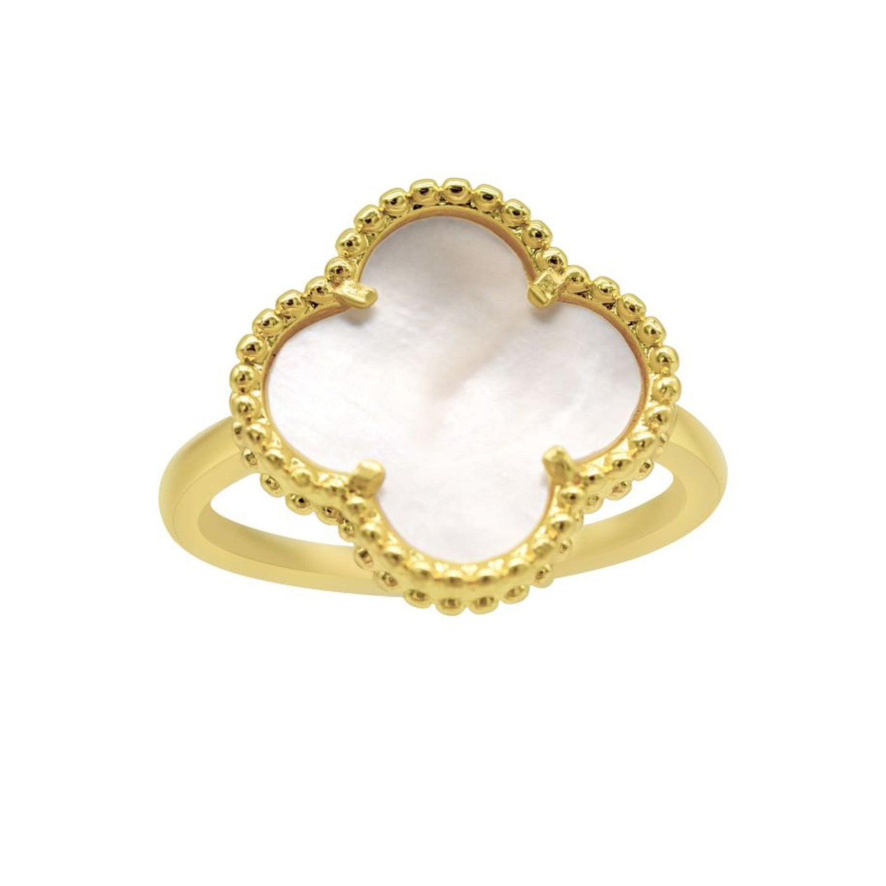 Adjustable White Mother of Pearl Flower Ring gold