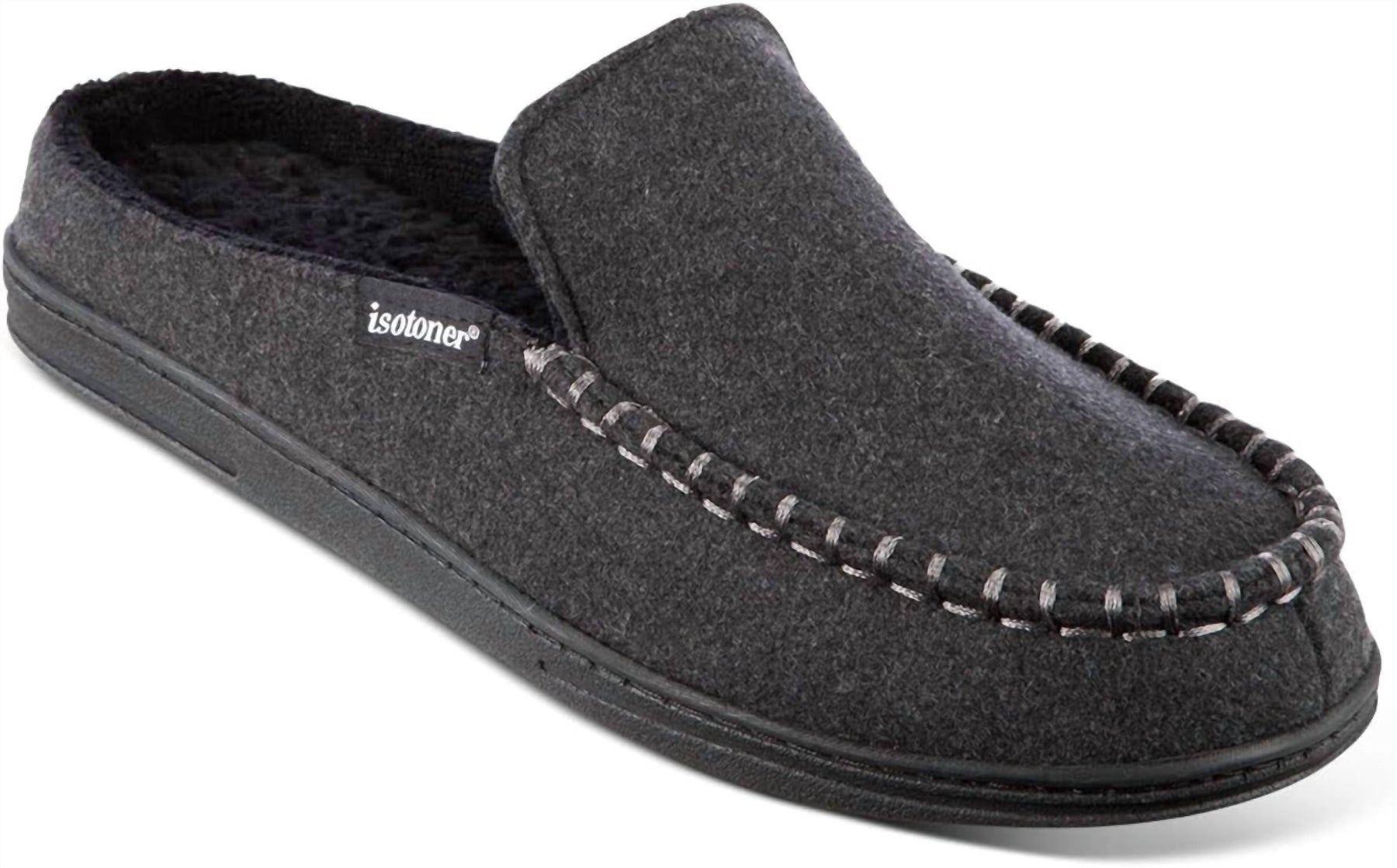 Men's Faux Woolen Grady Moccasin Hoodback Slippers In Dark Charcoal Heather