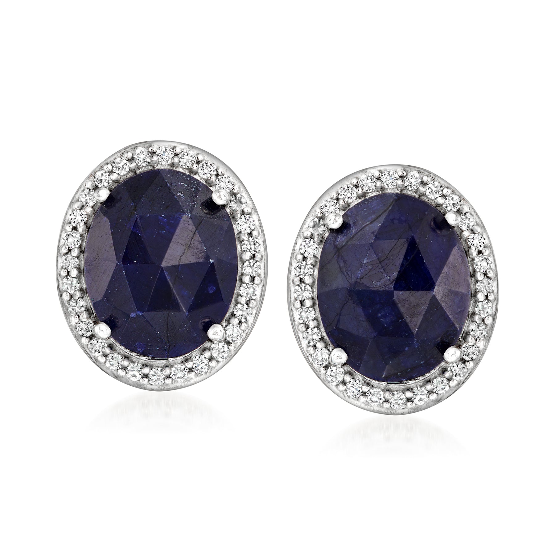 Ross-Simons Sapphire and . White Topaz Stud Earrings in Sterling Silver