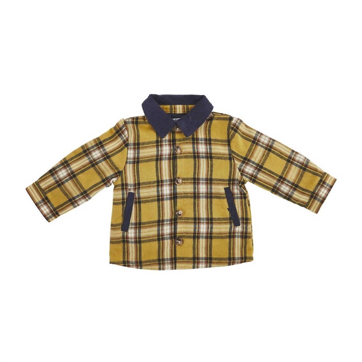 Boy's Plaid Shacket In Mustard