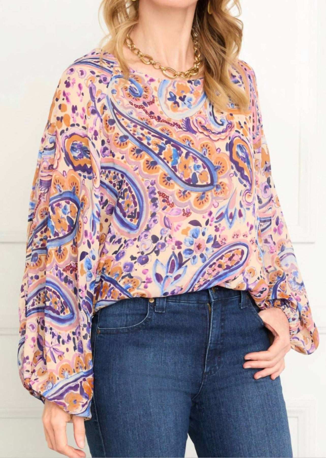 Women's Blouson Top In Paisley