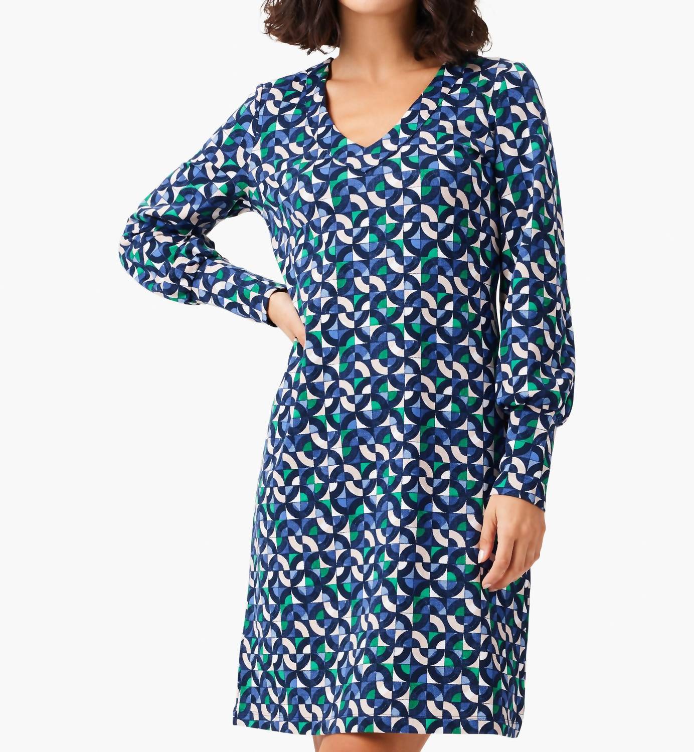 Geo Waves Cruise Dress In Blue Multi 7804544090172
